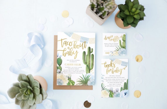 Taco 'Bout a Baby, Fiesta Baby Shower Invitation Package, Boy Taco Baby Shower Invitation, Cactus Baby shower Invite, Boho Baby Shower- Cruz Il_570xn