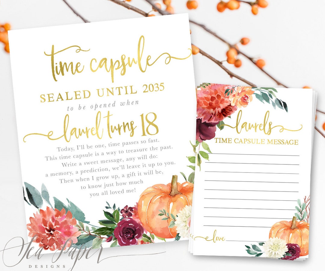 Fall Personalized Time Capsule Sign & Card - Pumpkin Time Capsule Sign ...