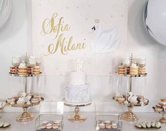 Swan Princess Birthday Party Backdrop: Cake Back Drop Sign Poster, Printable or Printed, Birthday - Any Age or Event, Baby Shower - Elsie