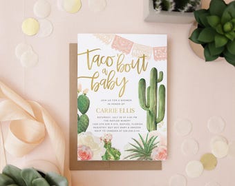 Fiesta Baby Shower Invitations | Taco 'Bout a Baby Printed Invites with Envelopes - Cactus Carrie | Invitation Printing or Digital