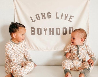 Long Live Boyhood Easy Hang Banner™ for Boys Rooms, Brother's Rooms, The Nursery & Playrooms - Boy's Room Wall Decor - Natural and Grey