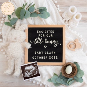 Anuncio editable de embarazo de Pascua para las redes sociales, Anuncio © de embarazo de Little Bunny para las redes sociales, Anuncio de bebé de primavera
