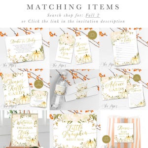Pumpkin Baby Shower Invitations | Fall Baby Shower Printed Invites with Envelopes - Fall 2 | Invitation Printing or Digital image 3