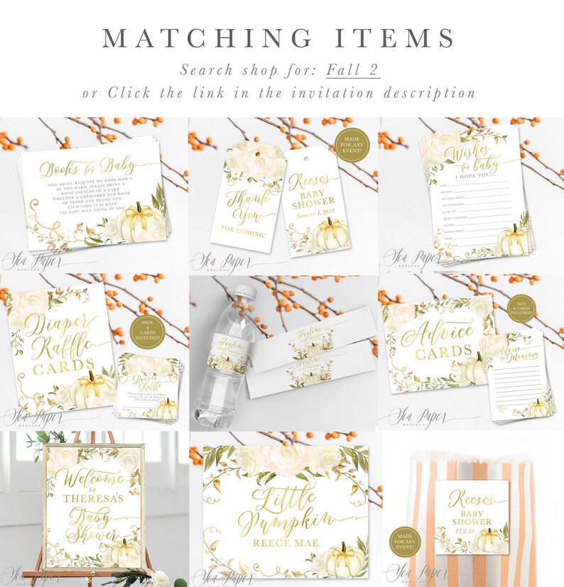 Pumpkin Baby Shower Invitations | Fall Baby Shower Printed Invites with Envelopes - Fall 2 | Invitation Printing or Digital image 3