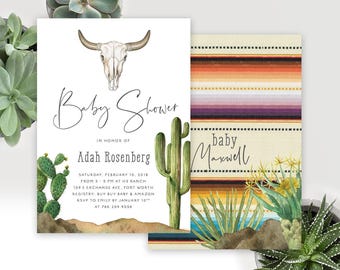 Southwestern Baby Shower Invitations: Cactus Printed Invites with Envelopes - Adah | Invitation Printing or Digital