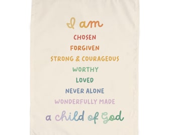 Biblical Affirmations Easy Hang Banner™ for Kids Rooms, Playrooms & Nursery. Biblical Wall Art, Gift for Expecting Parent {Rainbow}