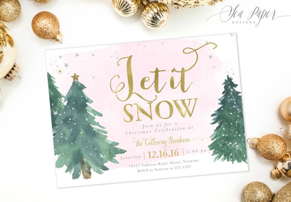 Holiday Party Invitation, Christmas Party Invite, Family Holiday Party Invite, Family Christmas Party Invite, "Let it Snow", Holiday 1 Pink Il_570xn