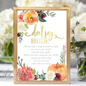 Printable Fall Don't Say Bride Game, Printable Bridal Shower Game ...