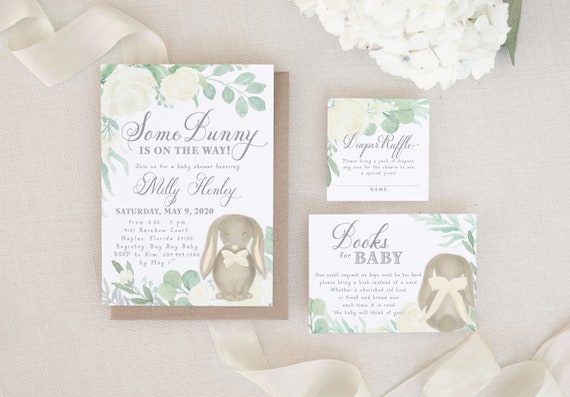 Bunny Baby Shower Invitation, Some Bunny is On the Way Invite, Girl or Boy Baby Shower Invite, Gender Neutral Bunny Baby Invitation - Finley Il_570xn