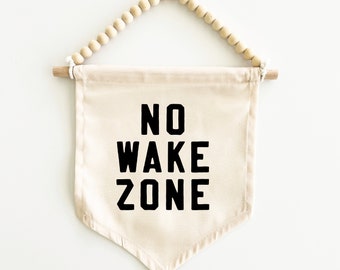 No Wake Zone Canvas Hang Sign: Surf Decor for Kid's Rooms, Surf Nursery, Surf Playroom, Beach House Decor, Coastal Decor {Black}