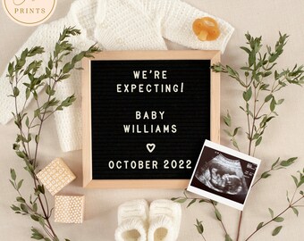 Social Media Pregnancy Announcement, Digital Pregnancy Announcement, Editable Pregnancy Announcement Template, Gender Neutral Letter Board