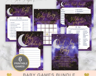 Luna Purple Baby Shower Games Pack, Baby Shower Games Package, Bundle, 6 Printable Baby Shower Games Set, INSTANT DOWNLOAD, Luna