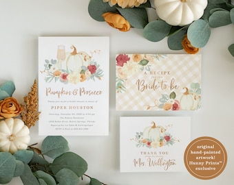 Fall Bridal Shower Invitation: Pumpkins & Prosecco, Pumpkin Bridal Shower Invitation, Autumn Bridal Shower, Printed Invites Optional - Piper