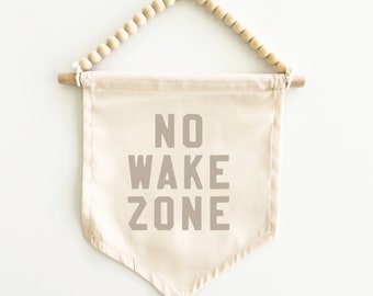 No Wake Zone Canvas Hang Sign: Surf Decor for Kid's Rooms, Surf Nursery, Surf Playroom, Beach House Decor, Coastal Decor {Sand Grey}