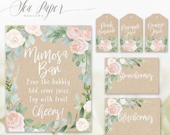 Mila Kraft Mimosa Bar Package Set: Mimosa Bar Sign & Poster, Mimosa Bar Tags, Mimosa Bar Fruit Labels, Kit Kraft Floral - Mila