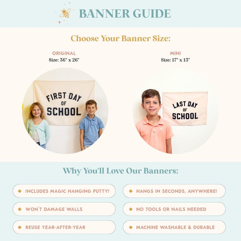 First & Last Day of School Banner Bundle - Easy to Hang for First Day of School Photos or Party Backdrops - Natural and Black image 3