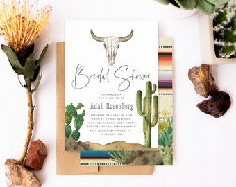 Southwestern Bridal Shower Invitation, Southwest Bridal Shower Invitation, Cactus Bridal Shower Invitation, Sarape, Bull Skull, Desert, Adah