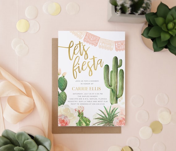 Let's Fiesta Bridal Shower Invitation, Cactus Bridal Shower Invitation, Boho Bridal Shower Invitation, Mexican Theme Bridal Shower, Carrie Il_570xn