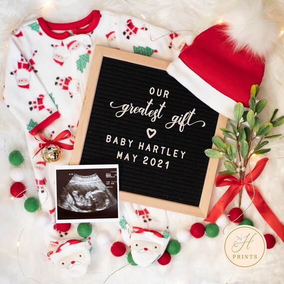Editable Christmas Pregnancy Announcement Digital, Holiday Digital Pregnancy Announcement, Santa Baby Social Media Pregnancy Letter Board Il_570xn