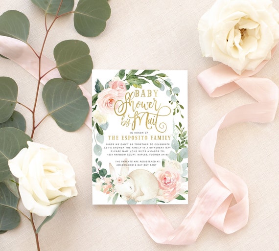 Baby Shower By Mail Invitation, Virtual Baby Shower Invitation, Change of Plans, Bunny Baby Shower Invite, Girl Baby Shower Invite - Reese Il_570xn