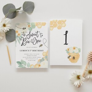 Bee 1st Birthday Invitation, First Bee-Day Bee Birthday Invitation, Honey Bee Birthday Invite, Bee Birthday Invitation, Sweet to Bee One image 3
