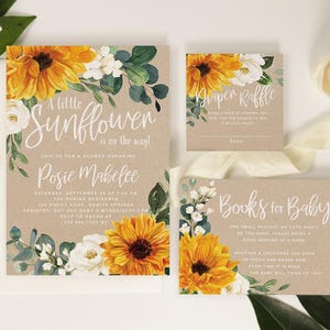 Sunflower Baby Shower Invitations | Printed Invites with Envelopes - Posie | Invitation Printing or Digital image 2