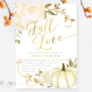 Fall In Love Bridal Shower Invitation:  Pumpkin Bridal Shower Invitation, Fall Printed Invitations & Envelopes Optional - Fall 2