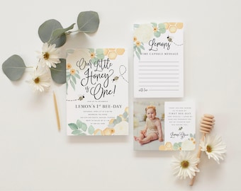 Little Honey 1st Birthday Invitations, Bee First Birthday Party Printed Invites & Envelopes - Honeybee | Invitation Printing or Digital