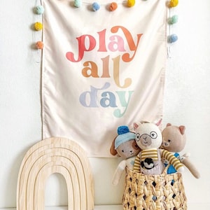 Play All Day Easy Hang Banner™ for Kid's Rooms, Playrooms & Nursery. Children's Room Wall Decor - Vertical