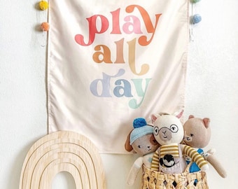 Play All Day Easy Hang Banner™ for Kid's Rooms, Playrooms & Nursery. Children's Room Wall Decor - Vertical