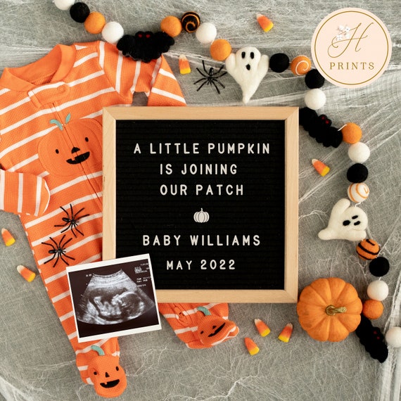 Editable Halloween Pregnancy Announcement Pumpkin Pregnancy Etsy