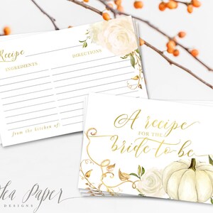 Herbst-Rezept für die Braut zu sein Braut Dusche Rezeptkarten und Zeichen, Kürbis-Rezept-Karte, Herbst Rezept für Braut, Download druckbare - Herbst 2