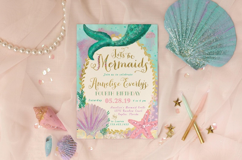 Mermaid Birthday Party Invitation, Mermaid Birthday, Mermaid Invite, Mermaid Invitation, Mermaid Party, Under the Sea Invitation - Annelise image 1