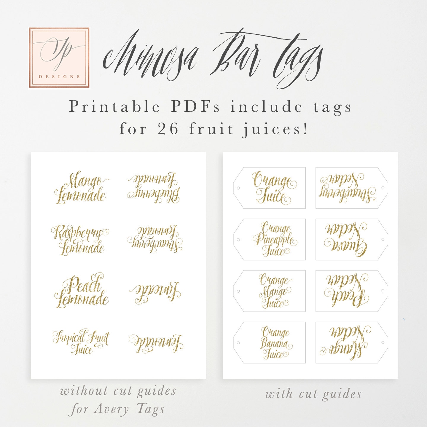 Ava Mimosa Bar Juice Drink Tags Labels for Bubbly Champagne Bars at Bridal  Shower, Wedding Party or Parties White & Gold Glitter 