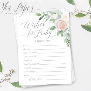 Wishes for Baby, Baby Shower Spielkarte - Blush Pink Roses & Greenery, SOFORTIGER DOWNLOAD, Digitaldruck zum Selbermachen - MILA
