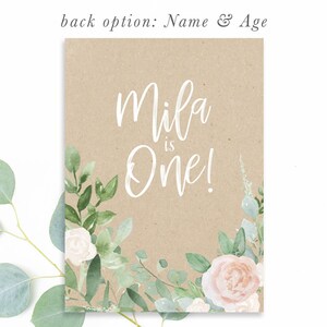 Girl First Birthday Invitation: Girl's Birthday Invite, Turning One, 1st Birthday, Floral, Blush Roses, Greenery, Kraft, Rustic, Boho - Mila Bild 5