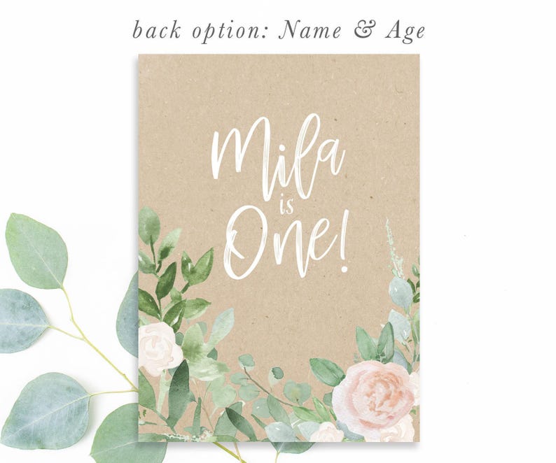 Girl First Birthday Invitation: Girl's Birthday Invite, Turning One, 1st Birthday, Floral, Blush Roses, Greenery, Kraft, Rustic, Boho - Mila Bild 5