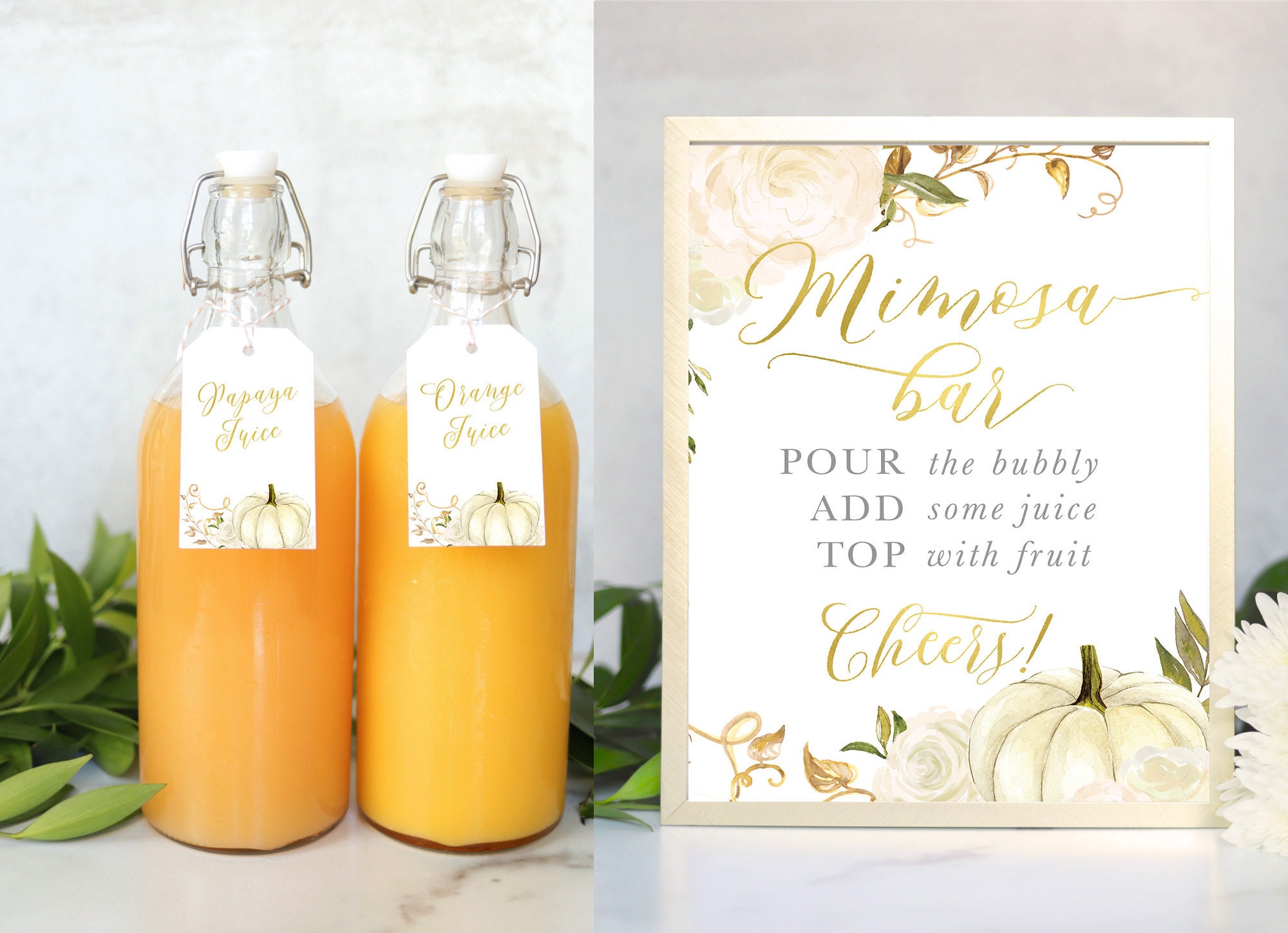  NETANY Carafe Set for Mimosa Bar Includes 4 Pack Glass Carafe  with Lids, 1 Mimosa Bar Sign, 8 Table Cards, 8 Label Tags and 1 Gold Marker  for Bridal/Baby Shower and