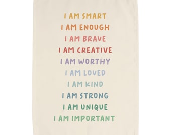 Daily Affirmations Easy Hang Banner™ for Kid's Rooms, Playrooms & Nursery. Kid's Room Wall Decor, Nursery Art, Gift for New Parent {Rainbow}