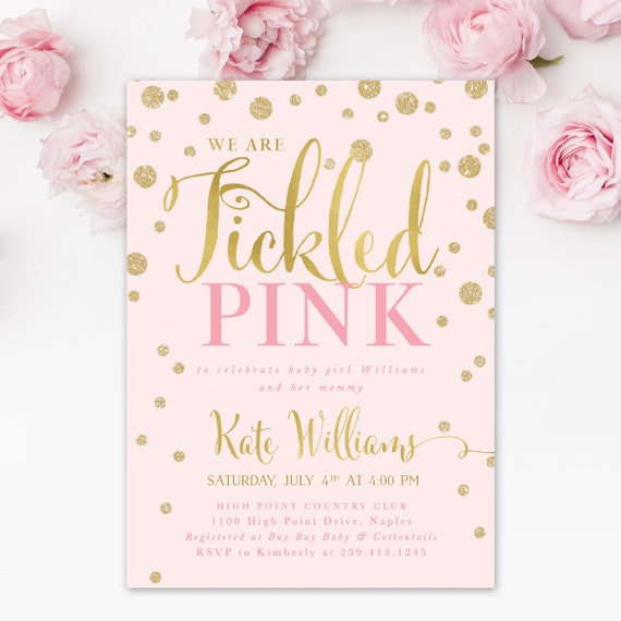 tickled pink baby shower invitations