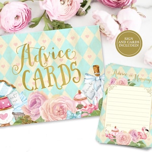 Alicia en el país de las maravillas: Consejos para la tarjeta de mamá, juego y letrero de baby shower, Las aventuras de Alicia en el país de las maravillas, DESCARGA INSTANTE - Alicia