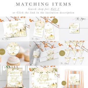 Pumpkin Baby Shower Invitations | Fall Baby Shower Printed Invites with Envelopes - Fall 2 | Invitation Printing or Digital image 4