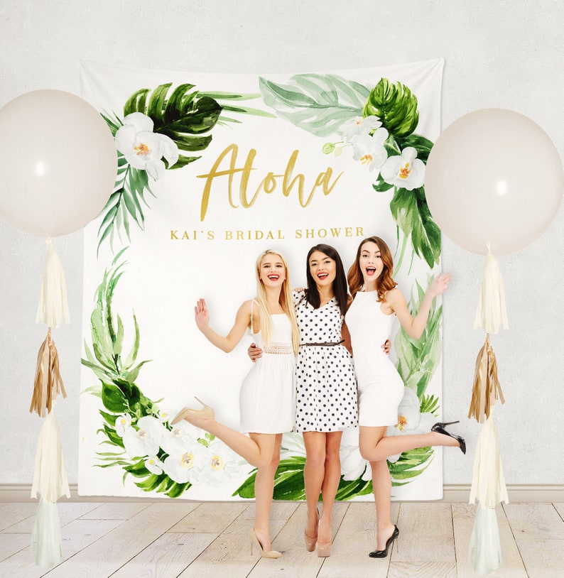 Aloha Photography Backdrop, Tropical Photo Backdrop, Baby Shower Backdrop, Baby Shower Photography Curtain, Baby Shower Luau Backdrop Kai image 2