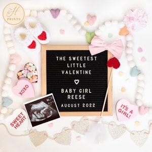 Baby girl Valentine&#39;s Day Pregnancy Announcement, Editable Digital Valentine&#39;s Pregnancy Announcement, Social Media Pregnancy Announcement