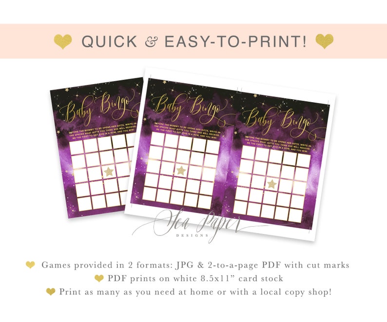 Luna Baby Shower Games Package Luna Purple Baby Shower Games Pack 6 Printable Baby Shower Games Set INSTANT DOWNLOAD Bundle