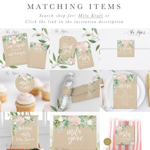 Girl First Birthday Invitation: Girl's Birthday Invite, Turning One, 1st Birthday, Floral, Blush Roses, Greenery, Kraft, Rustic, Boho - Mila Bild 8