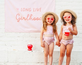 Long Live Girlhood Easy Hang Banner™ for Girls Rooms, Playrooms, Sister&#39;s Rooms & Nursery. Girl&#39;s Room Wall Decor - Petal Pink, Heart