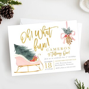 Oh What Fun! Holiday First Birthday Invitation, Christmas First Birthday Invite, Winter First Birthday Invite, Turning One - Holiday 31