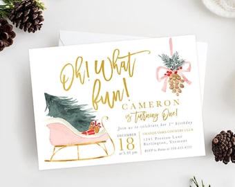 Oh What Fun! Holiday First Birthday Invitation, Christmas First Birthday Invite, Winter First Birthday Invite, Turning One - Holiday 31
