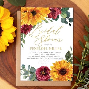 Printed Shower Invitations | Sunflower Bridal Shower Invitation, Fall Bridal Invite with Envelopes - Fall 14 | Invitation Printing image 1